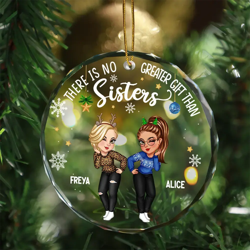 Sisters Besties Forever Christmas - Personalized Circle Glass Ornament ornament The Next Custom Gift