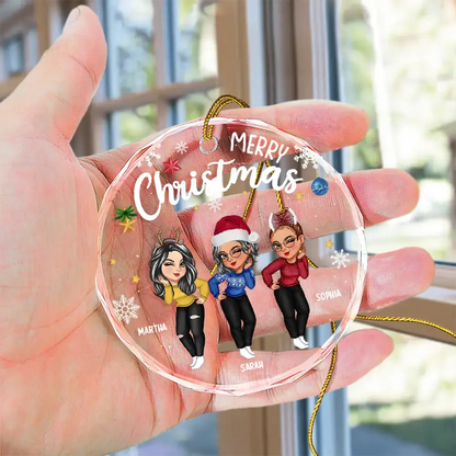 Sisters Besties Forever Christmas - Personalized Circle Glass Ornament ornament The Next Custom Gift