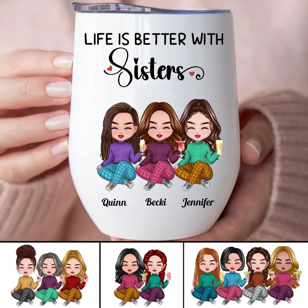 Sisters - Life Is Better With Sisters - Personalized Wine Tumbler Wine Tumbler The Next Custom Gift