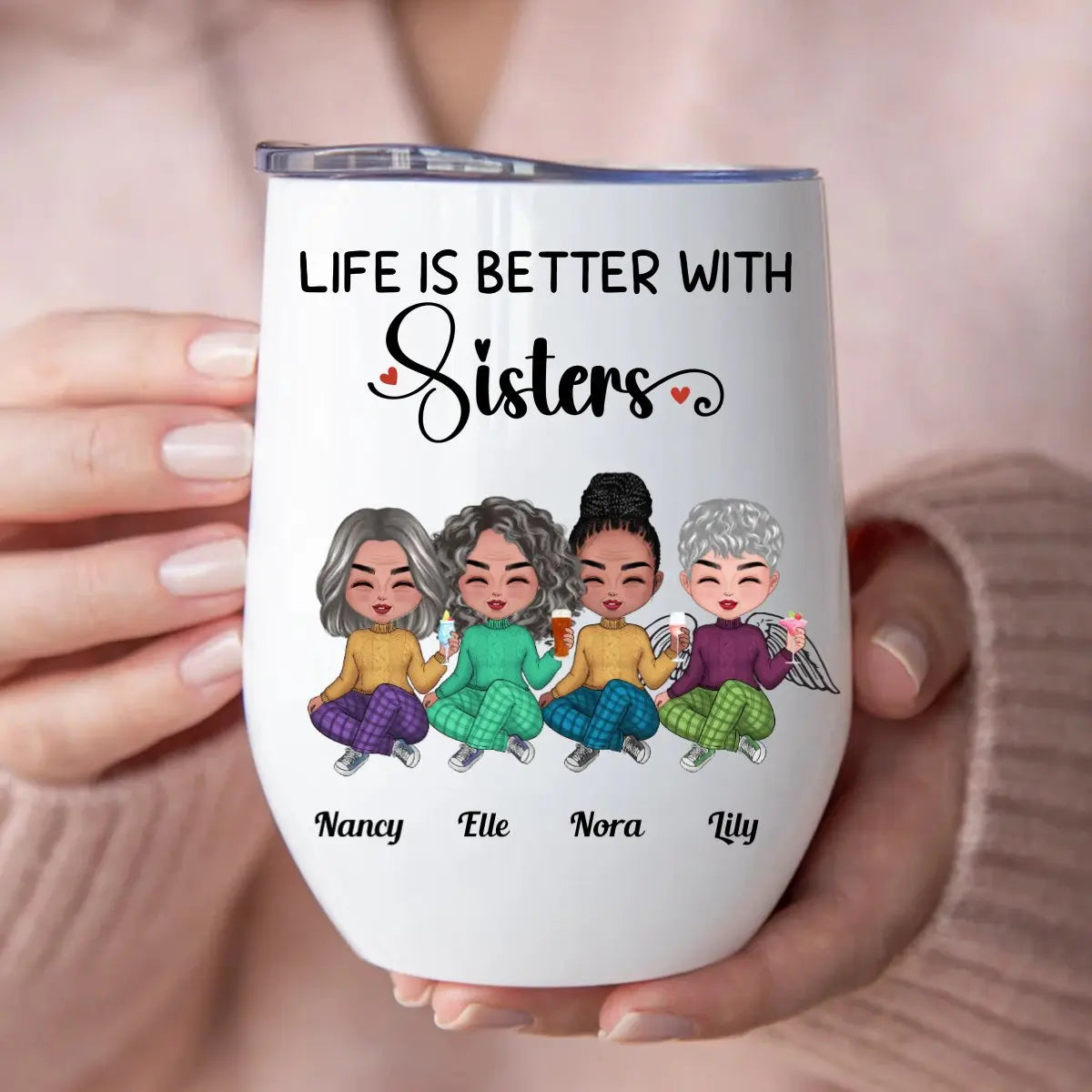 Sisters - Life Is Better With Sisters - Personalized Wine Tumbler Wine Tumbler The Next Custom Gift