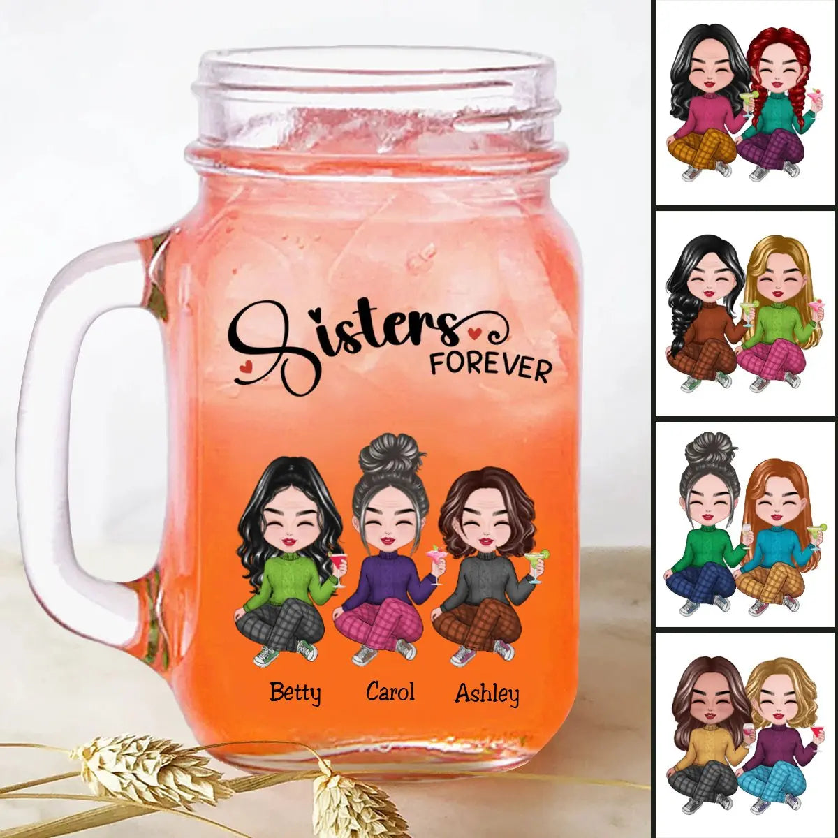 Sisters - Sisters Forever - Personalize Drinking Jar Drinking Jar The Next Custom Gift