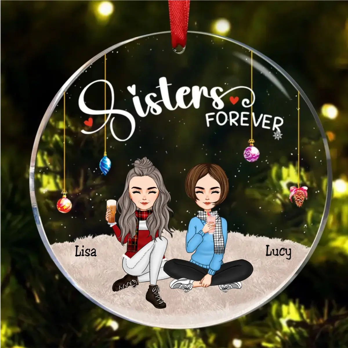 Sisters - Sisters Forever - Personalized Circle Ornament (QH)