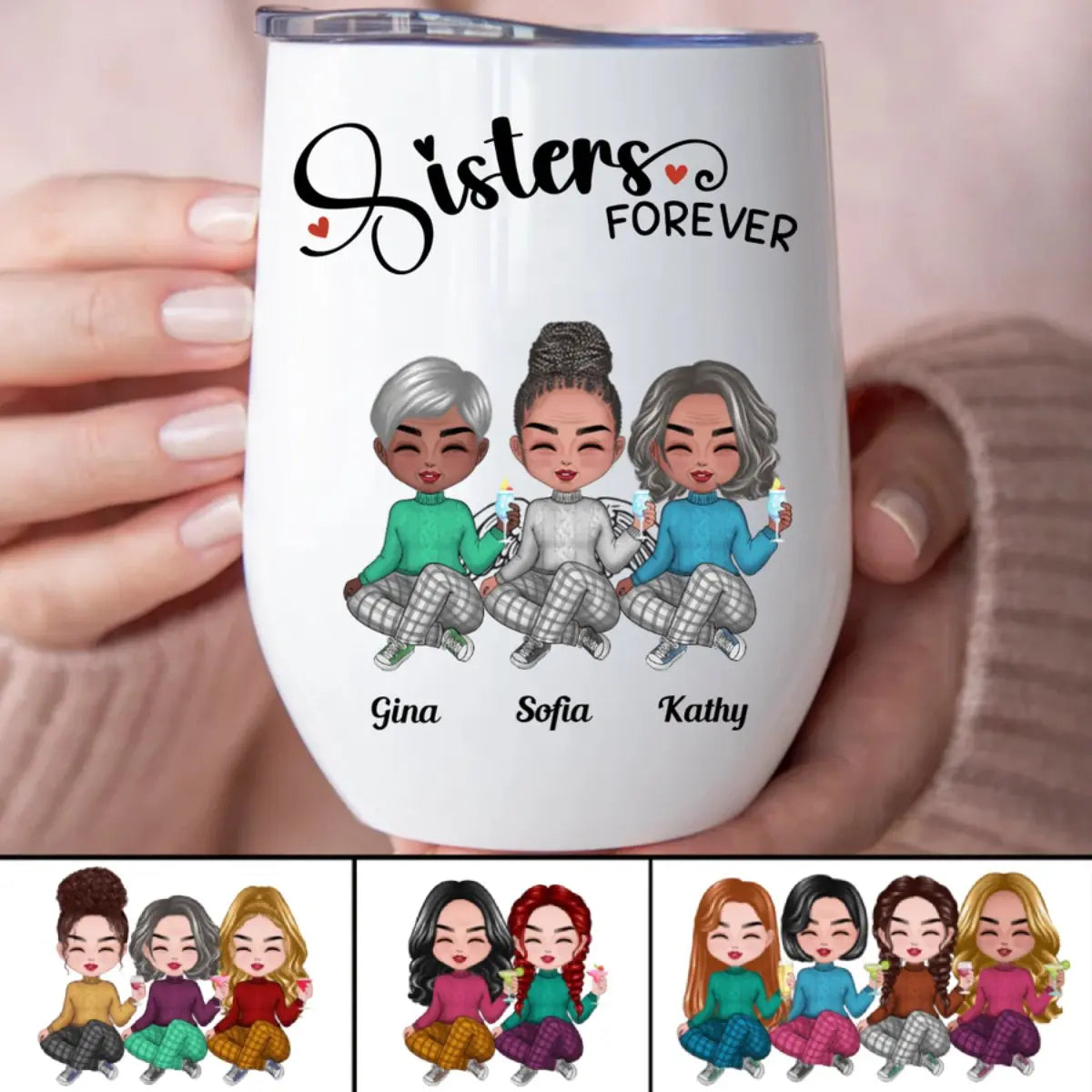 Sisters - Sisters Forever - Personalized Wine Tumbler Wine Tumbler The Next Custom Gift