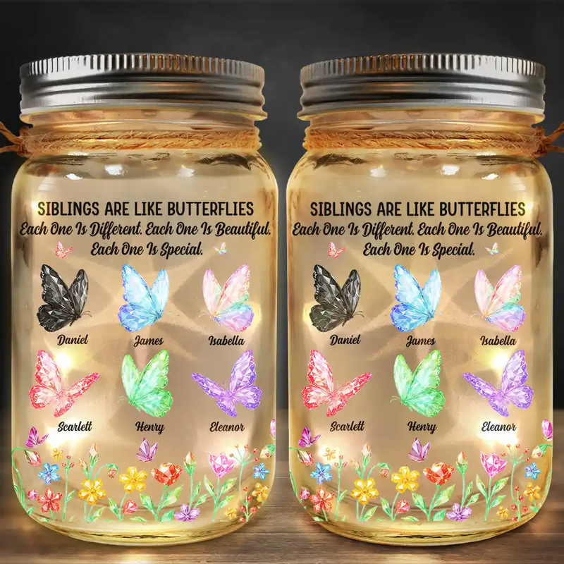 Sisters Are Like Butterflies Crystal Effect - Personalized Mason Jar Light