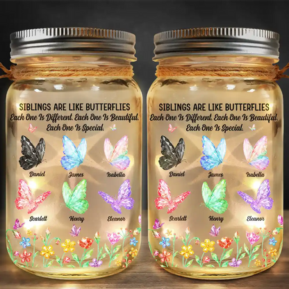Sisters Are Like Butterflies Crystal Effect - Personalized Mason Jar Light