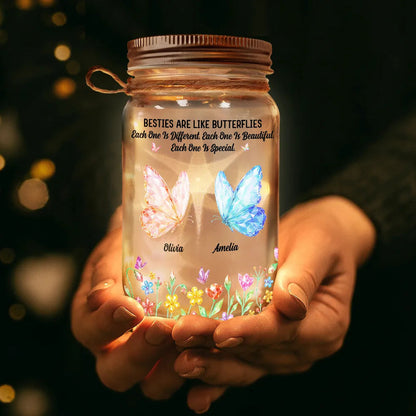 Sisters Are Like Butterflies Crystal Effect - Personalized Mason Jar Light