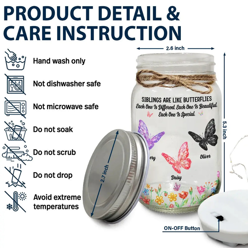 Sisters Are Like Butterflies Crystal Effect - Personalized Mason Jar Light