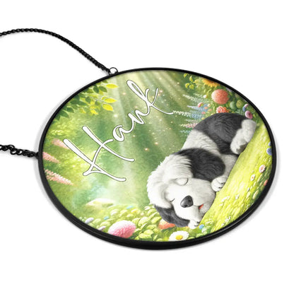 Sleeping Dog In The Garden - Personalized Stained Glass Window Hanging Suncatcher