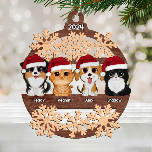 Snowflake Dogs Cats Christmas Sitting Personalized Wooden Ornament Ornament The Next Custom Gift