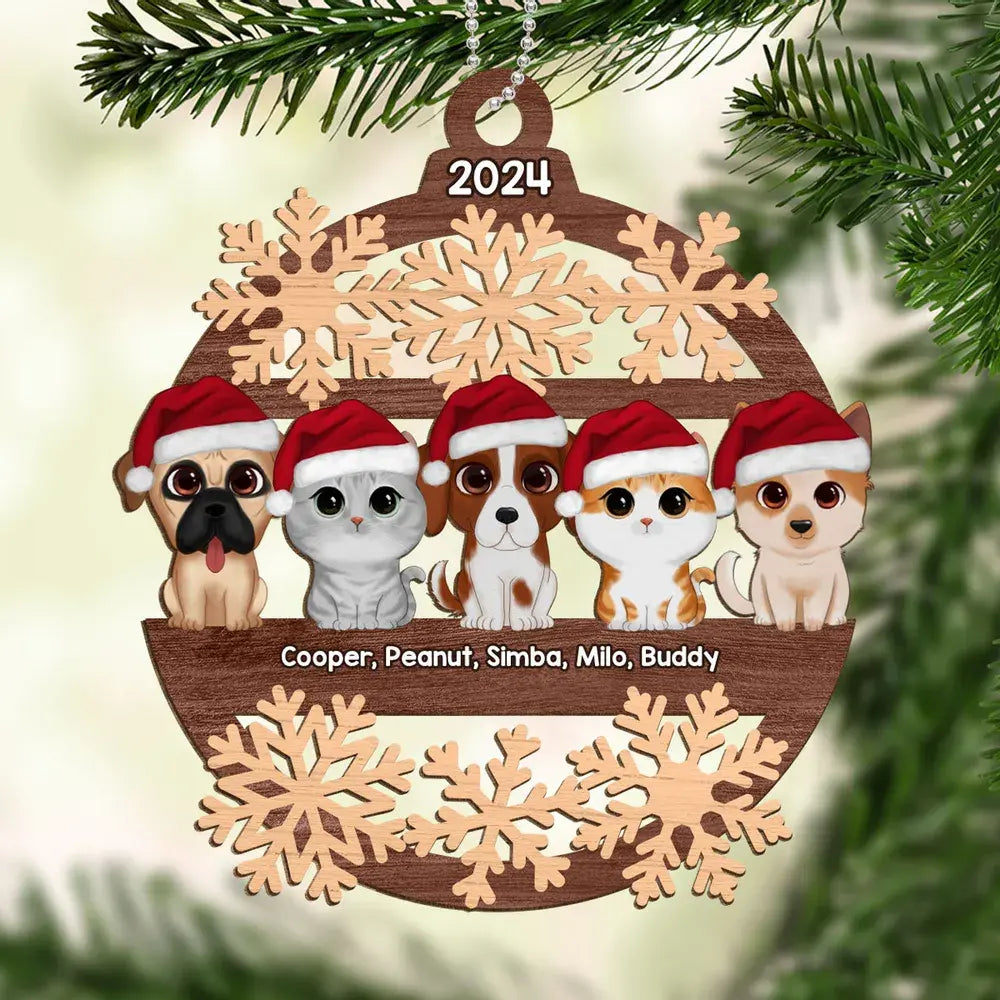 Snowflake Dogs Cats Christmas Sitting Personalized Wooden Ornament Ornament The Next Custom Gift