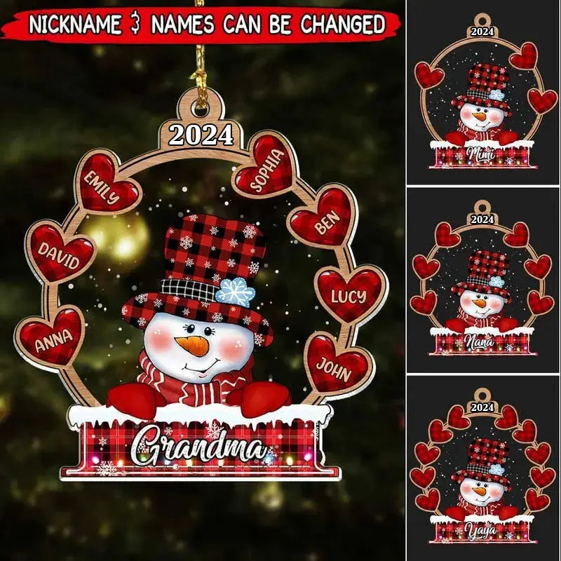 Snowman Grandma Mom Mimi Sweet Heart Kids, Christmas Gift Personalized Ornament ornament The Next Custom Gift