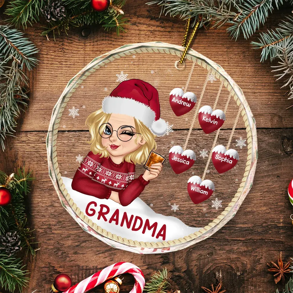 Snowman Grandma Mom - Personalized Circle Glass Ornament Ornament The Next Custom Gift