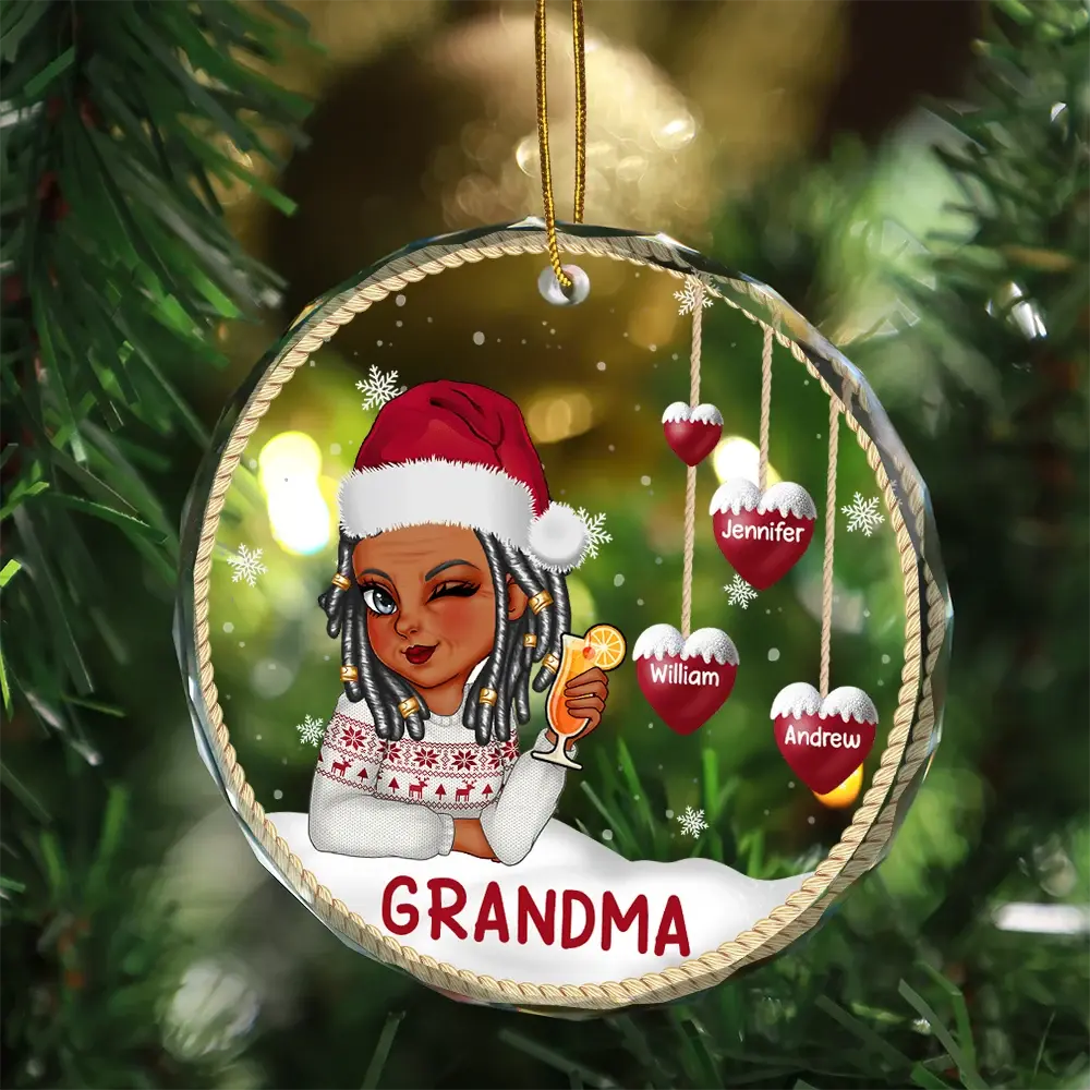 Snowman Grandma Mom - Personalized Circle Glass Ornament Ornament The Next Custom Gift