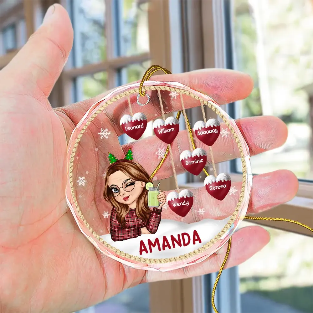 Snowman Grandma Mom - Personalized Circle Glass Ornament Ornament The Next Custom Gift