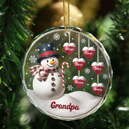 Snowman Grandma Grandpa Grandkids - Personalized Circle Acrylic Ornament