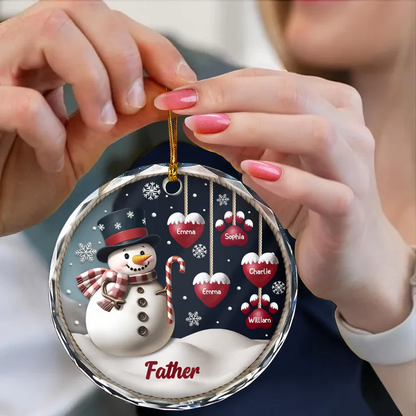 Snowman Grandma Grandpa Grandkids - Personalized Circle Acrylic Ornament