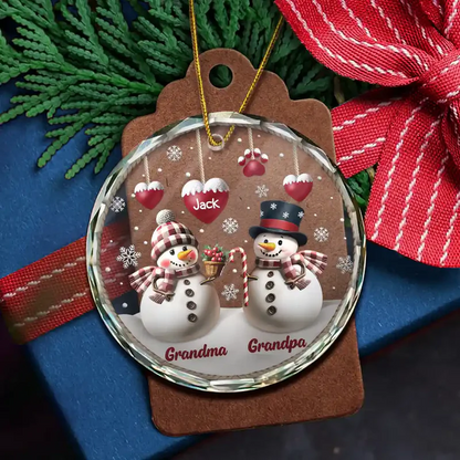Snowman Grandma Grandpa Grandkids - Personalized Circle Acrylic Ornament