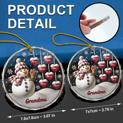 Snowman Grandma Grandpa Grandkids - Personalized Circle Acrylic Ornament