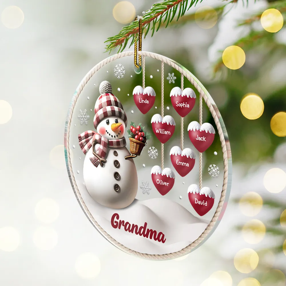 Snowman Grandma Grandpa Grandkids - Personalized Custom Shaped Acrylic Ornament