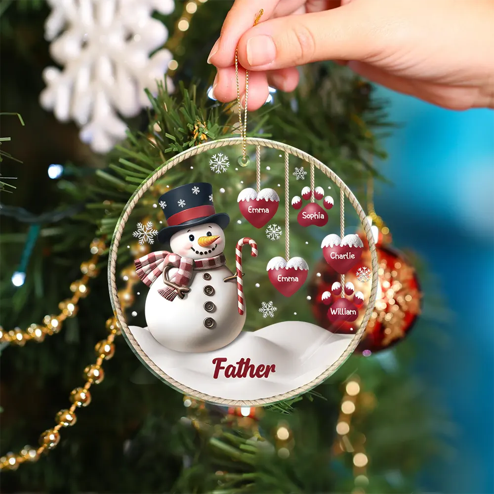 Snowman Grandma Grandpa Grandkids - Personalized Custom Shaped Acrylic Ornament