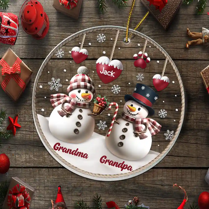 Snowman Grandma Grandpa Grandkids - Personalized Custom Shaped Acrylic Ornament