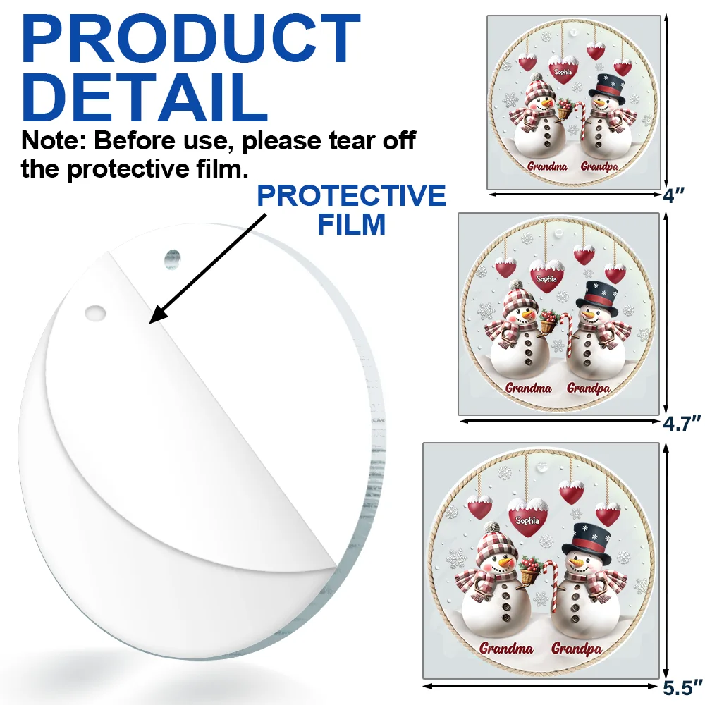 Snowman Grandma Grandpa Grandkids - Personalized Custom Shaped Acrylic Ornament