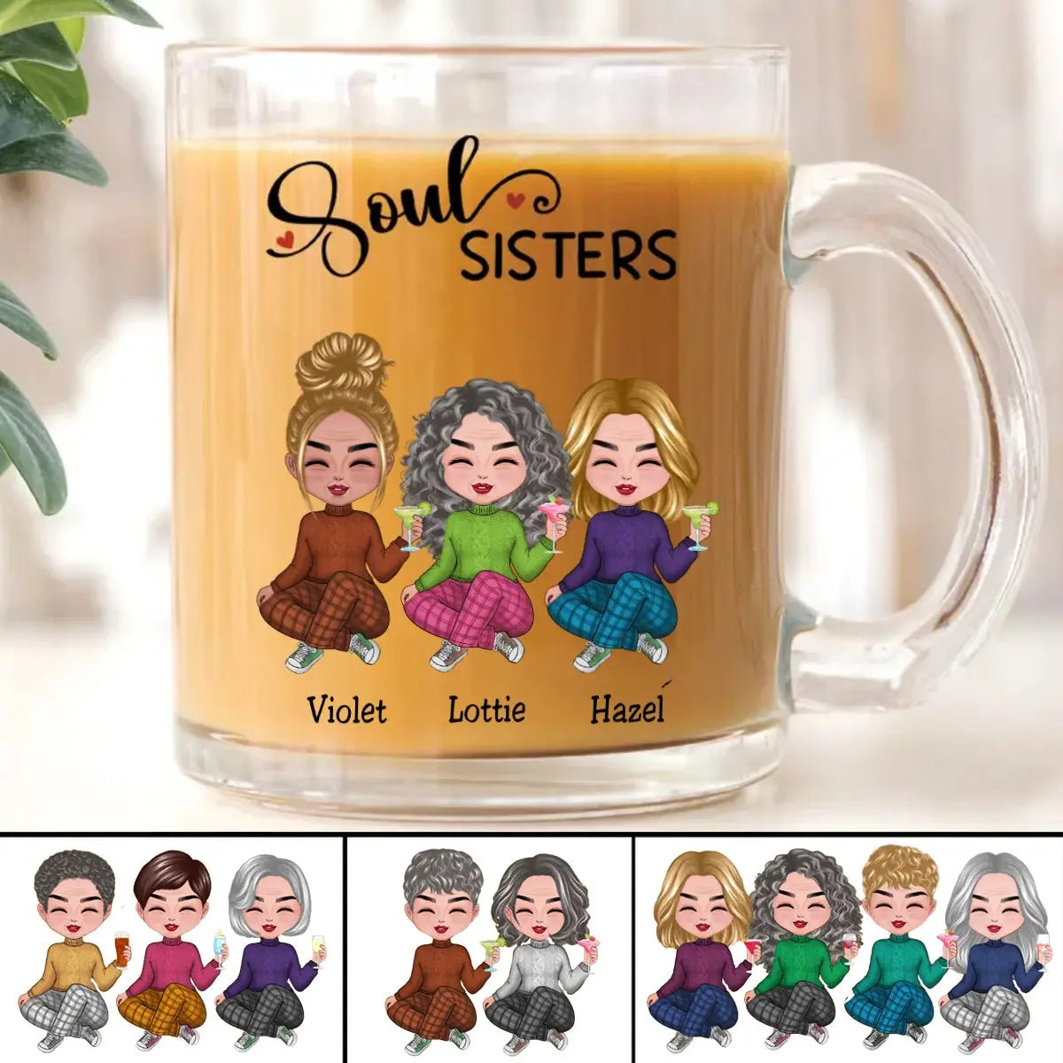 Soul Sisters - Personalized Glass Mug Glass Mug The Next Custom Gift