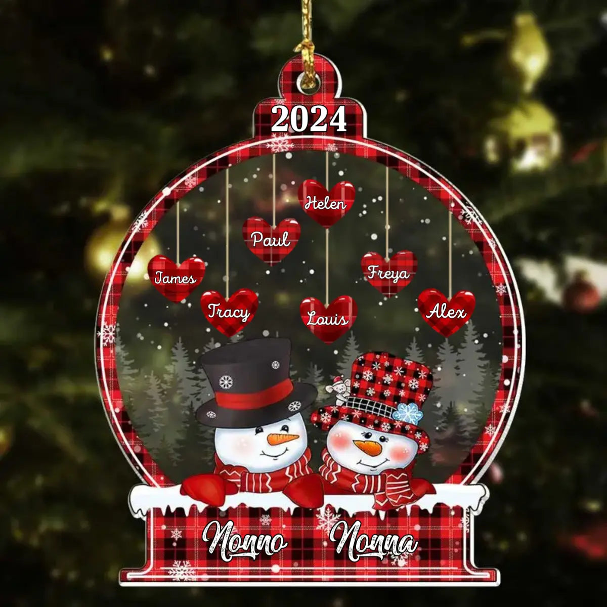 Sparkling Christmas Snowman Papa Nana Dad Mom Heart Kids In Snowball Personalized Ornament LPL21NOV22TP5 ornament The Next Custom Gift