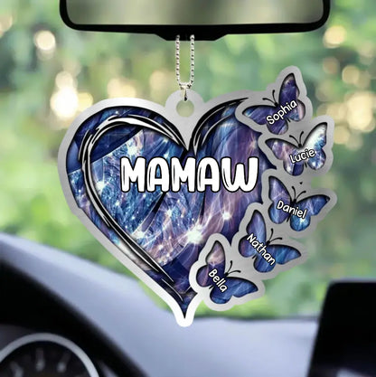 Sparkling Grandma- Mom Heart Butterfly Kids, Multi Colors Personalized Ornament Car Ornament The Next Custom Gift