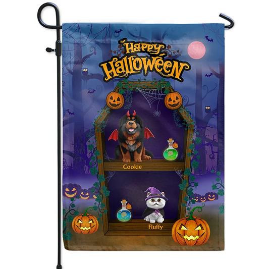 Spooky Cute Pets In Coffin Shelves - Personalized Flag