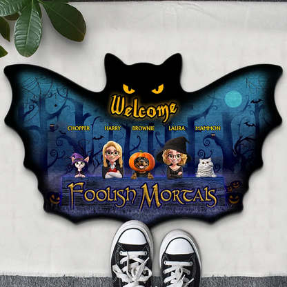 Spooky Wings Welcome Foolish Mortals - Personalized Custom Shaped Doormat
