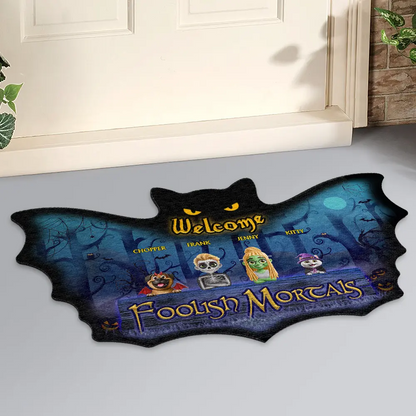 Spooky Wings Welcome Foolish Mortals - Personalized Custom Shaped Doormat