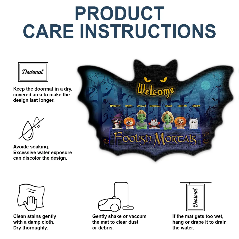 Spooky Wings Welcome Foolish Mortals - Personalized Custom Shaped Doormat