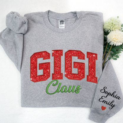 Mimi Claus Glitter Embroidered And Grandkids Sweatshirt