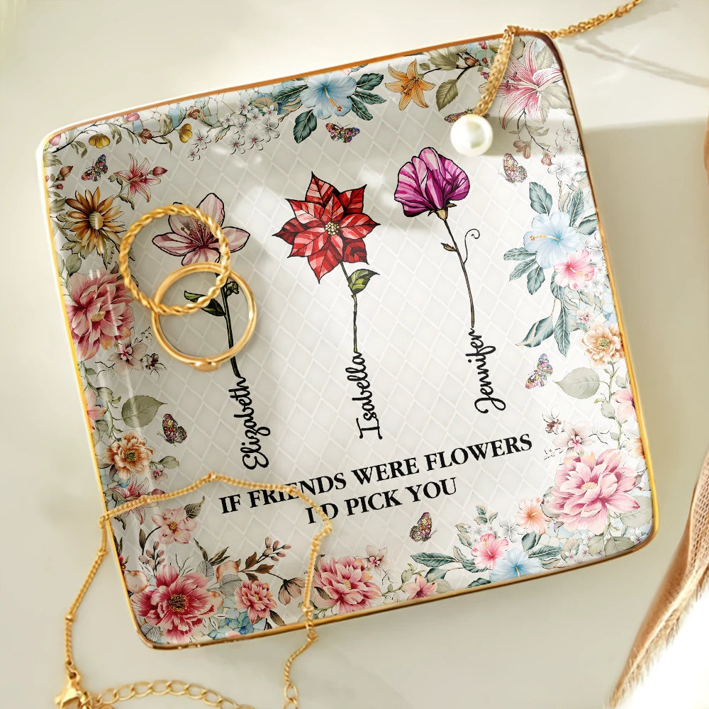 Stained Glass Birth Flower Mosaic Art Friendship Is A Journey - Personalized Ring Dish