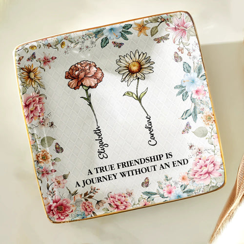 Stained Glass Birth Flower Mosaic Art Friendship Is A Journey - Personalized Ring Dish