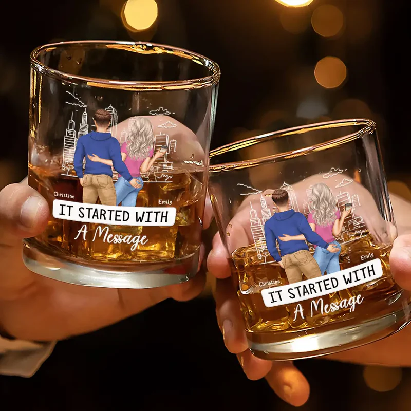 Started With A Message Couples - Personalized Whiskey Glass