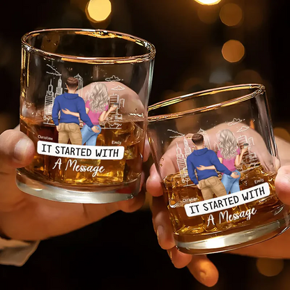 Started With A Message Couples - Personalized Whiskey Glass