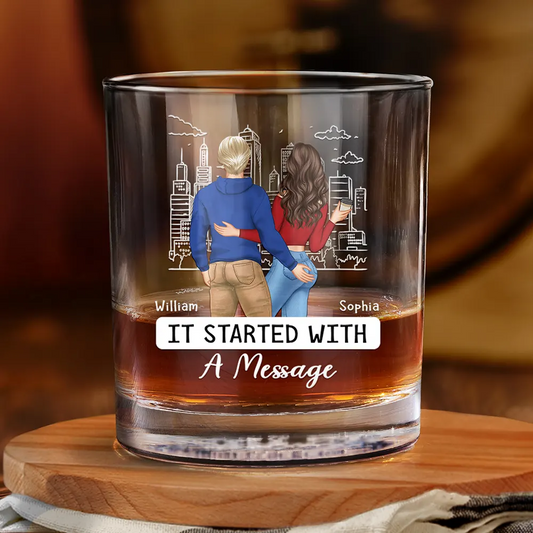 Started With A Message Couples - Personalized Whiskey Glass