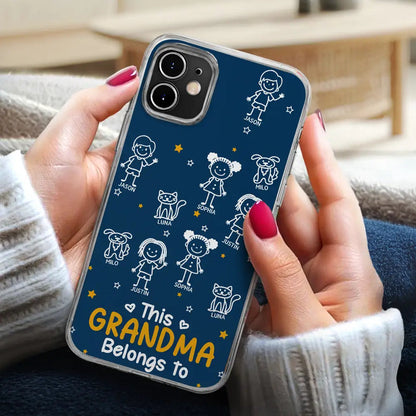 Stick Figures This Grandpa Grandma Belongs To Kids Pet - Personalized Clear Phone Case