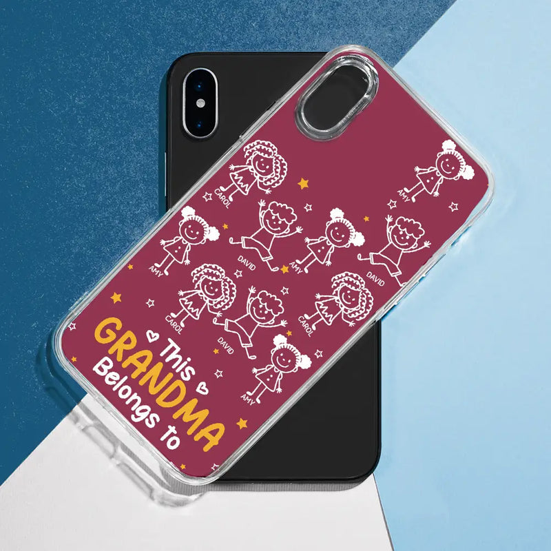 Stick Figures This Grandpa Grandma Belongs To Kids Pet - Personalized Clear Phone Case