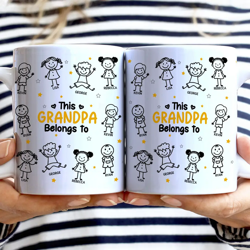 Stick Figures This Grandpa Grandma Belongs To Kids Pet - Personalized White Edge-to-Edge Mug