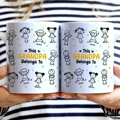 Stick Figures This Grandpa Grandma Belongs To Kids Pet - Personalized White Edge-to-Edge Mug