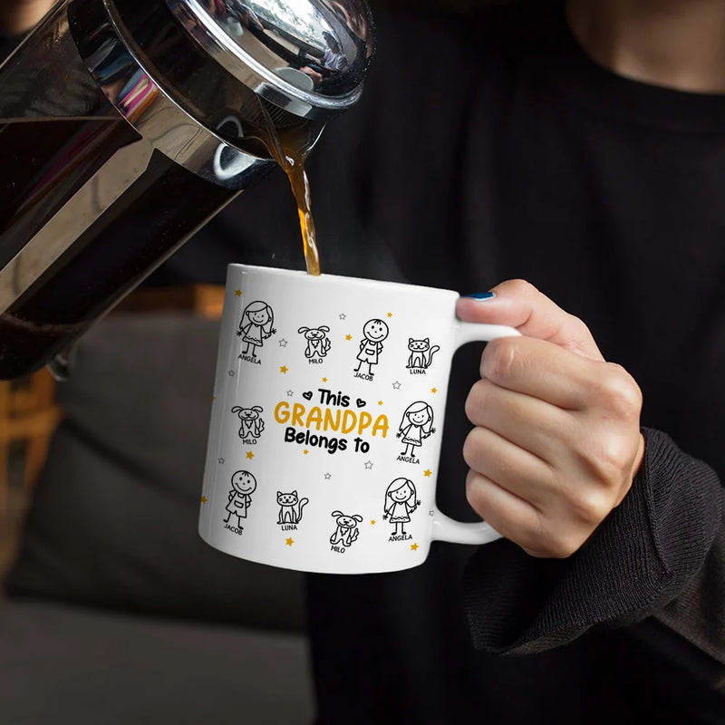 Stick Figures This Grandpa Grandma Belongs To Kids Pet - Personalized White Edge-to-Edge Mug