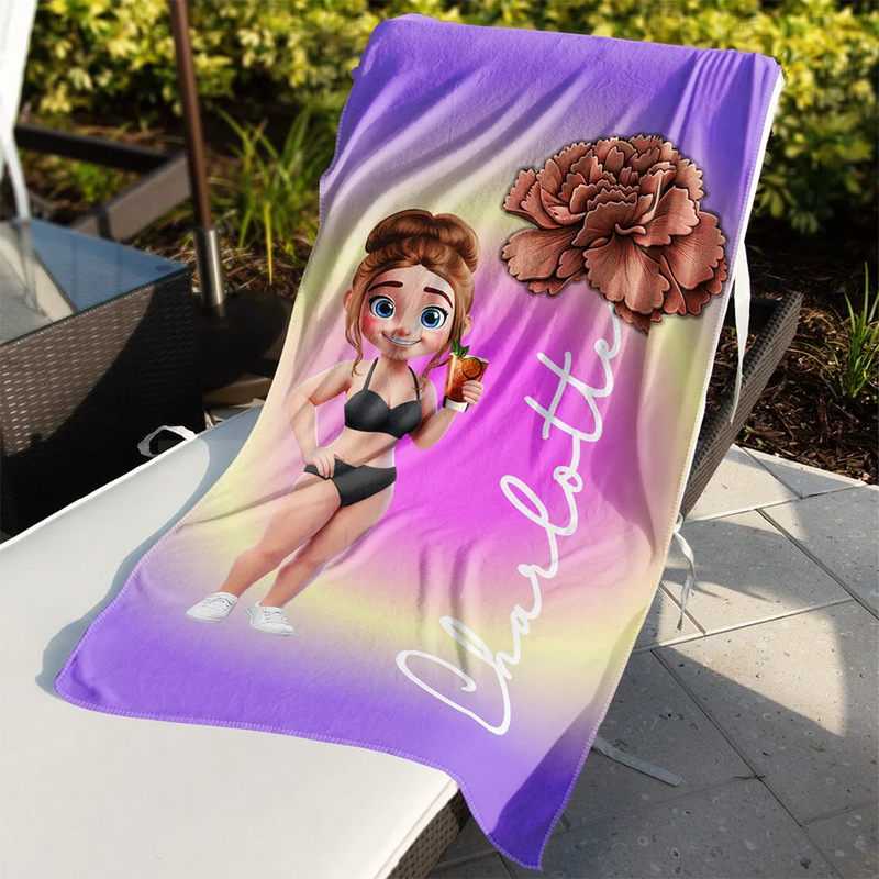 Summer Birth Flower Gradient Aura Colorful Angel Glow - Personalized Beach Towel