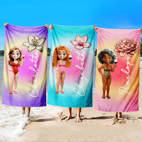 Summer Birth Flower Gradient Aura Colorful Angel Glow - Personalized Beach Towel
