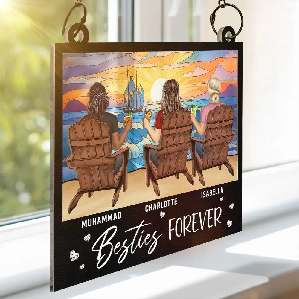 Sunset Besties Sisters Sitting Together - Personalized Window Hanging Suncatcher Ornament Hanging Suncatcher Ornament The Next Custom Gift