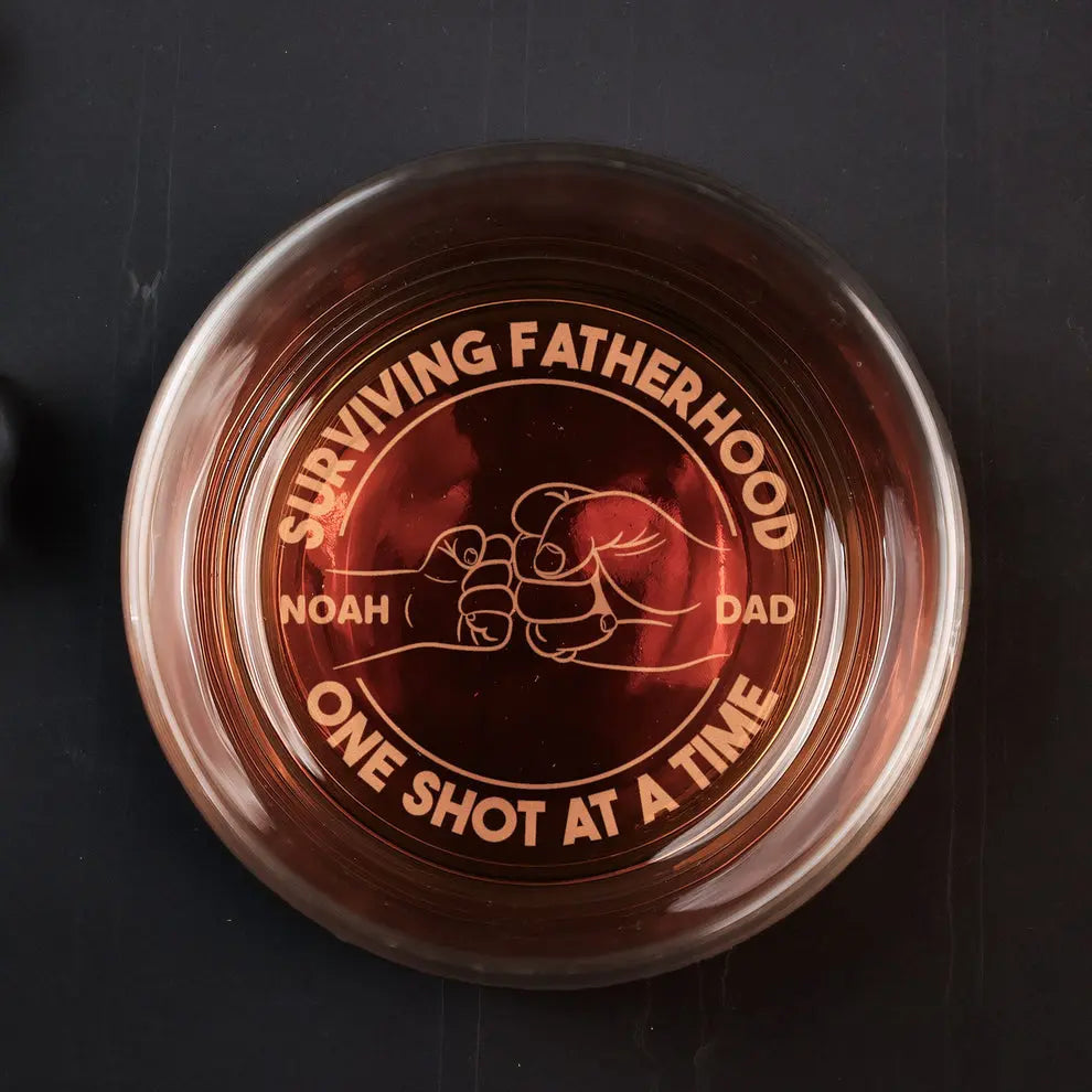 Surviving Fatherhood One Shot At A Time - Personalized Engraved Whiskey Glass Whiskey Glass The Next Custom Gift