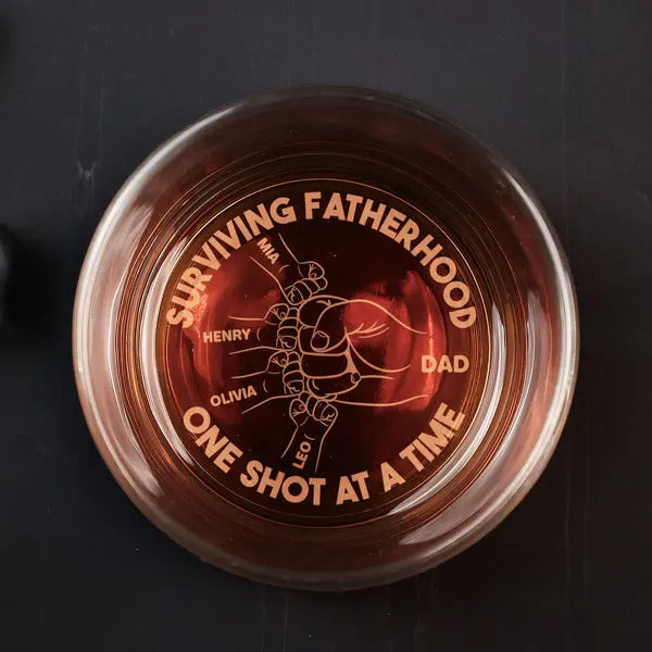 Surviving Fatherhood One Shot At A Time - Personalized Engraved Whiskey Glass Whiskey Glass The Next Custom Gift