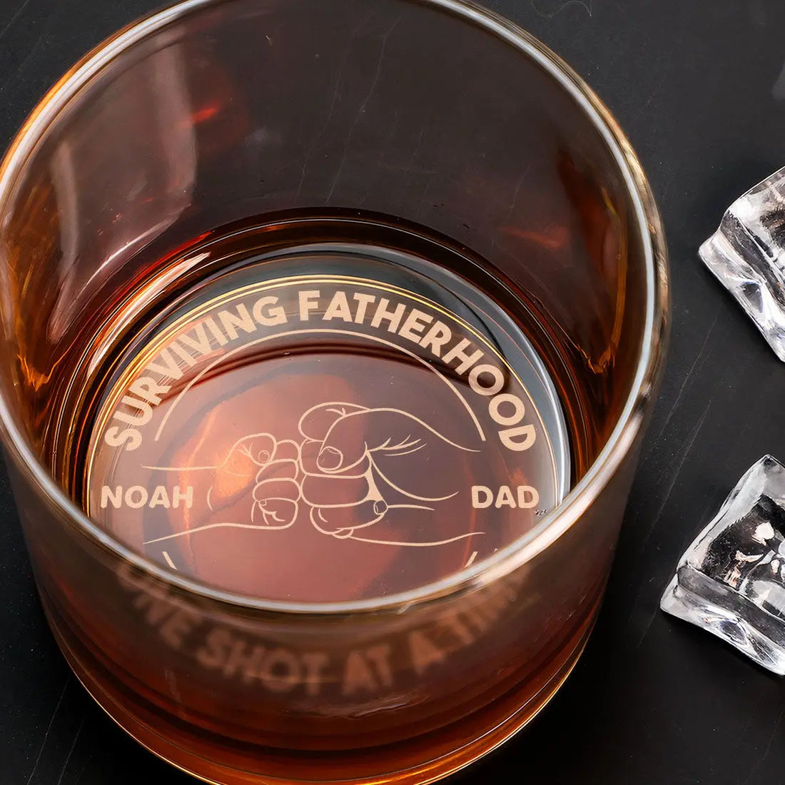 Surviving Fatherhood One Shot At A Time - Personalized Engraved Whiskey Glass Whiskey Glass The Next Custom Gift